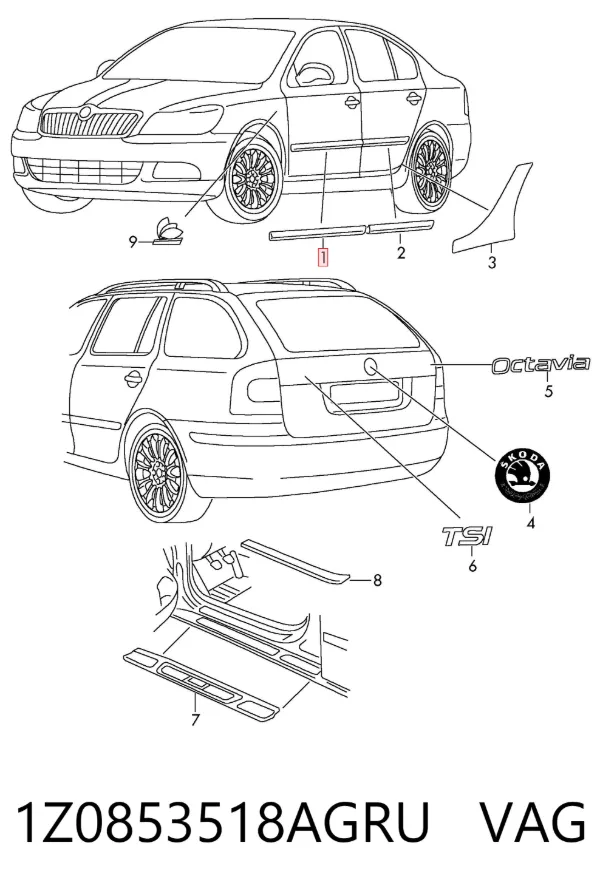 Молдинг двери передней правой 1Z0853518AGRU VAG