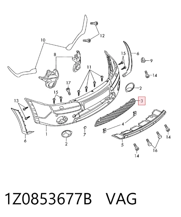 Решетка бампера переднего 1Z0853677B VAG