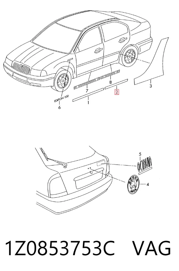Молдинг задней левой двери 1Z0853753C VAG