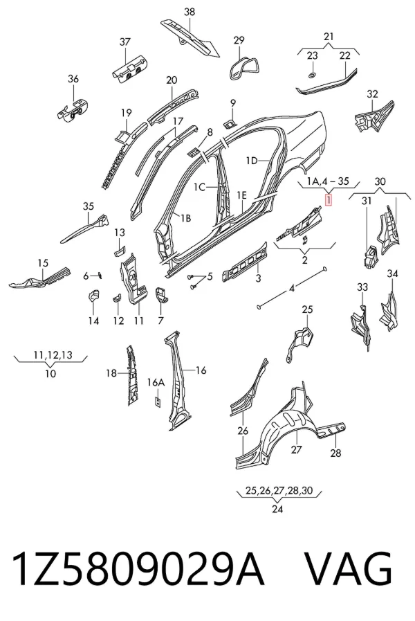 Боковина кузова левая 1Z5809029A VAG