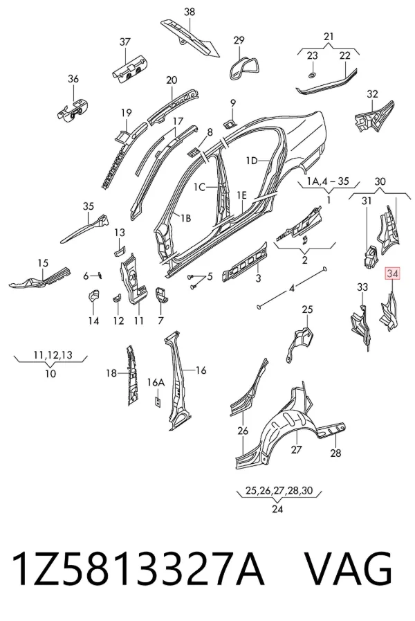 Панель крепления задних фонарей 1Z5813327A VAG