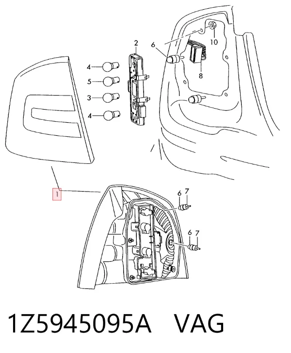 Фонарь задний левый 1Z5945095A VAG