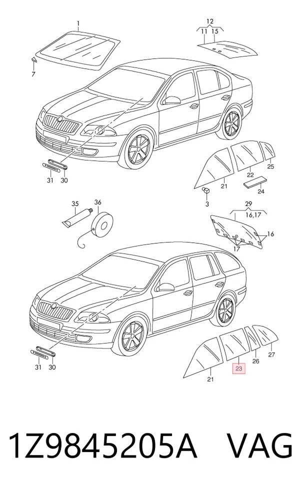 Стекло двери задней левой 1Z9845205A VAG