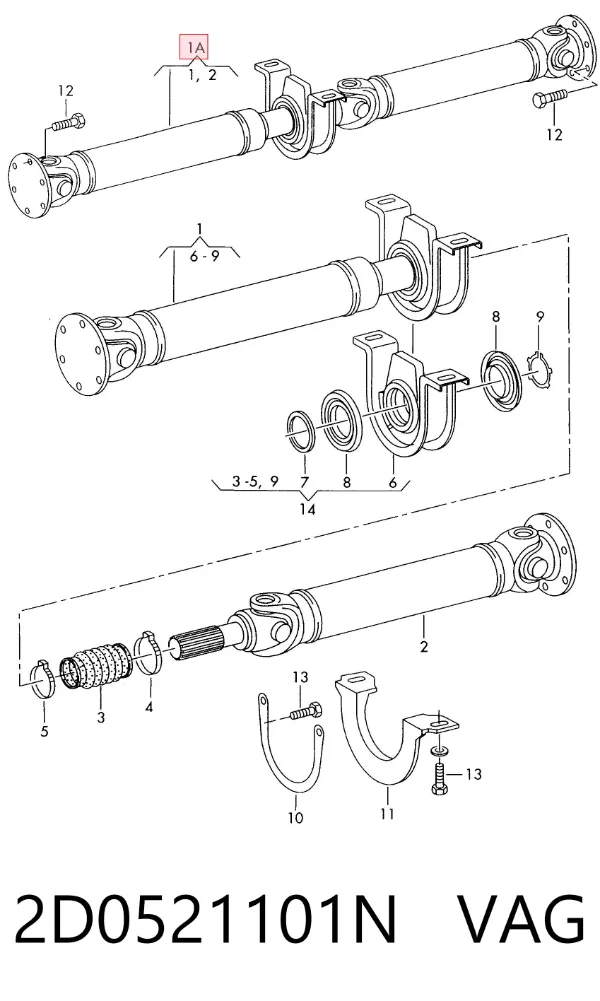 Кардан задний 2D0521101N VAG