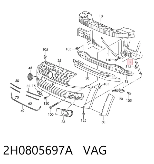 Кронштейн бампера переднего левый 2H0805697A VAG