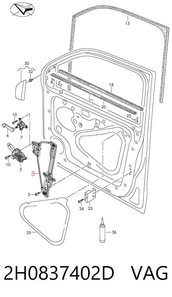 Стеклоподъемник передней правой двери 2H0837402D VAG