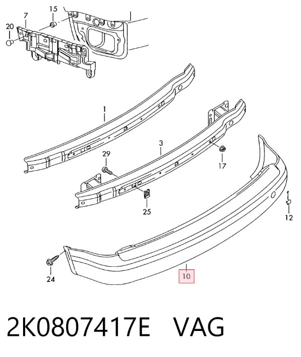 Задний бампер 2K0807417E VAG
