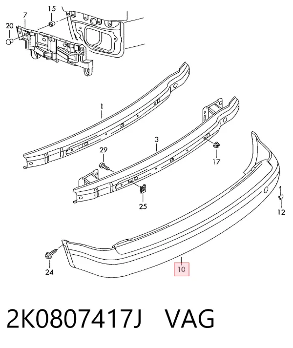 Задний бампер 2K0807417J VAG
