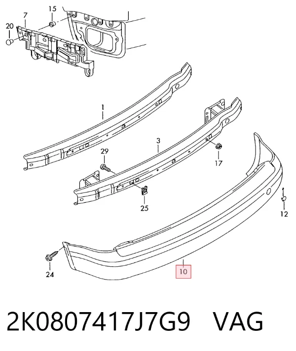 Задний бампер 2K0807417J7G9 VAG