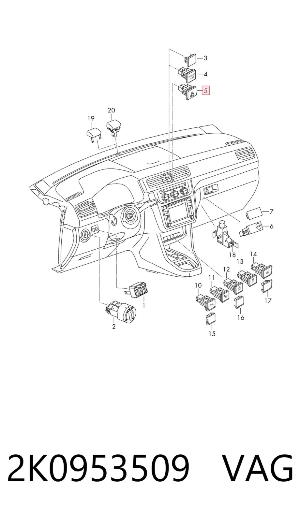 Кнопка аварийки 2K0953509 VAG