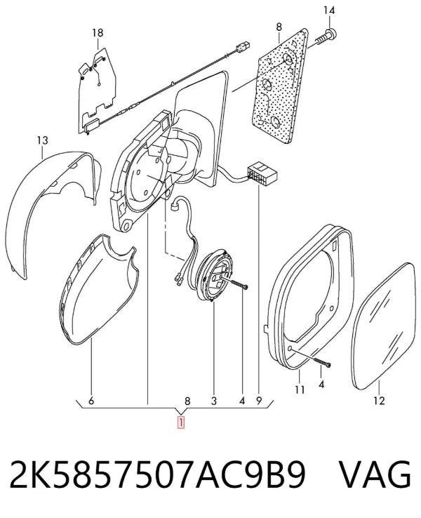 Левое боковое зеркало 2K5857507AC9B9 VAG