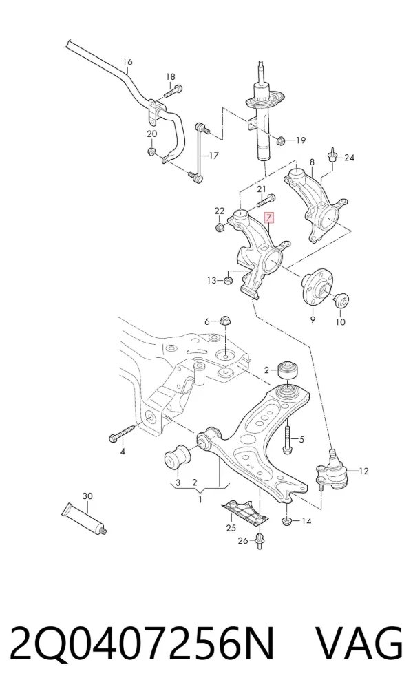 Цапфа передняя правая 2Q0407256N VAG