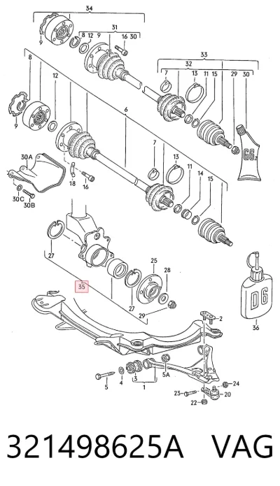 Подшипник ступицы передней/задней VAG 321498625A
