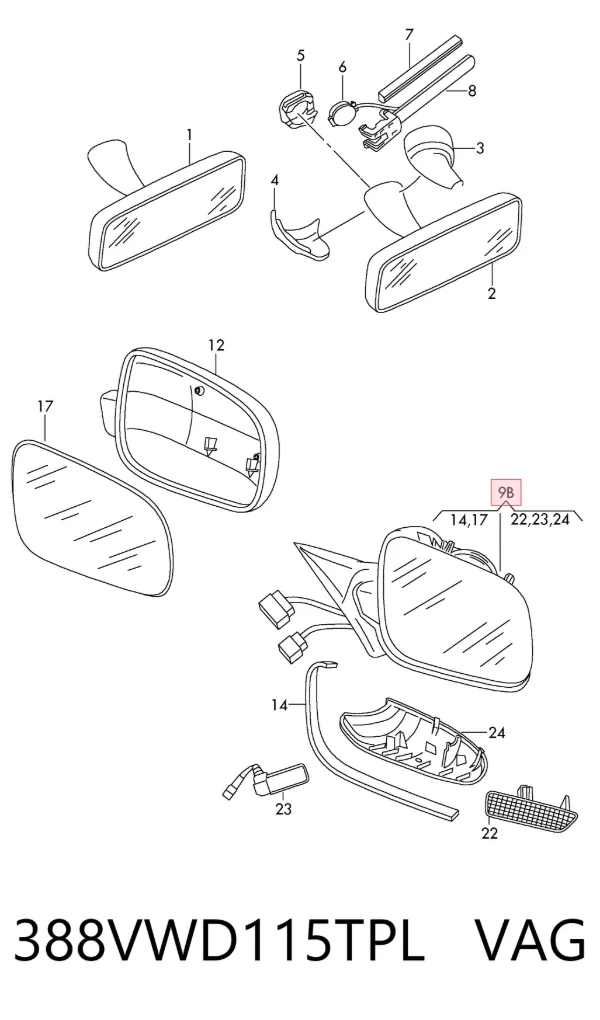 Правое зеркало 388VWD115TPL VAG