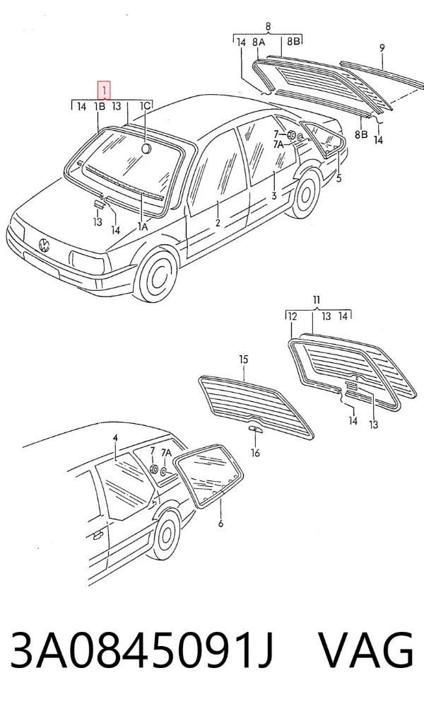 Лобовое стекло 3A0845091J VAG