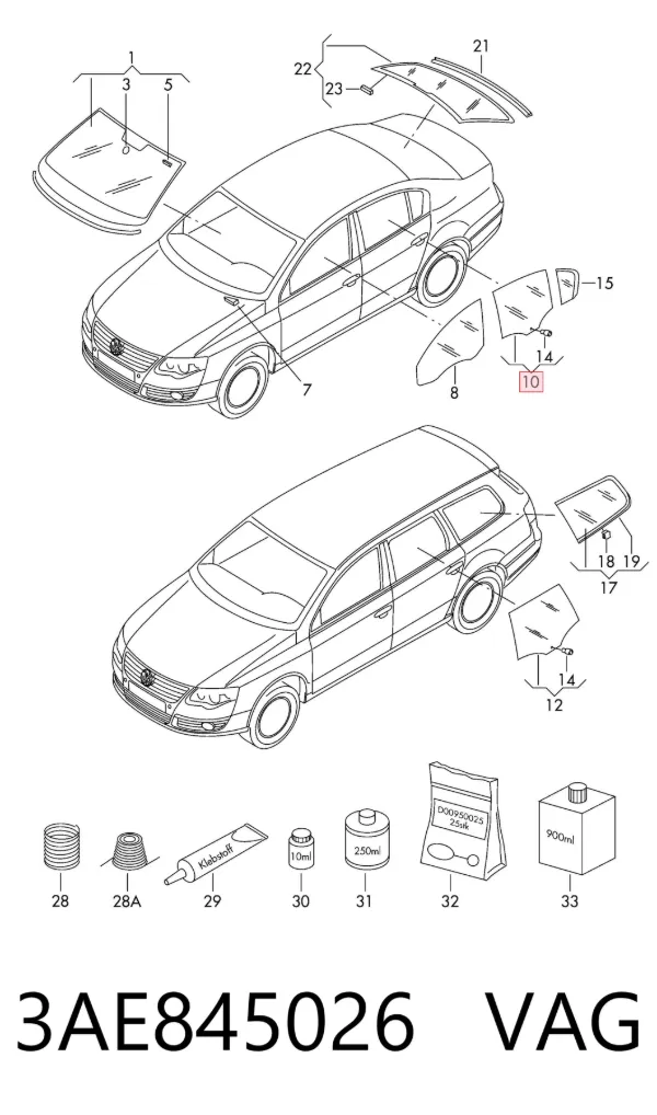 Стекло двери задней правой 3AE845026 VAG