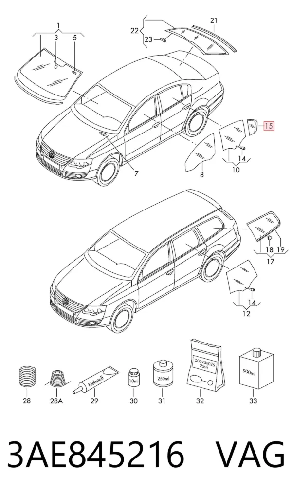 Стекло-форточка двери задней правой 3AE845216 VAG