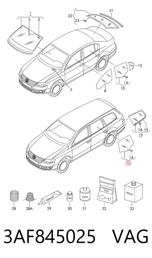 Стекло двери задней левой 3AF845025 VAG