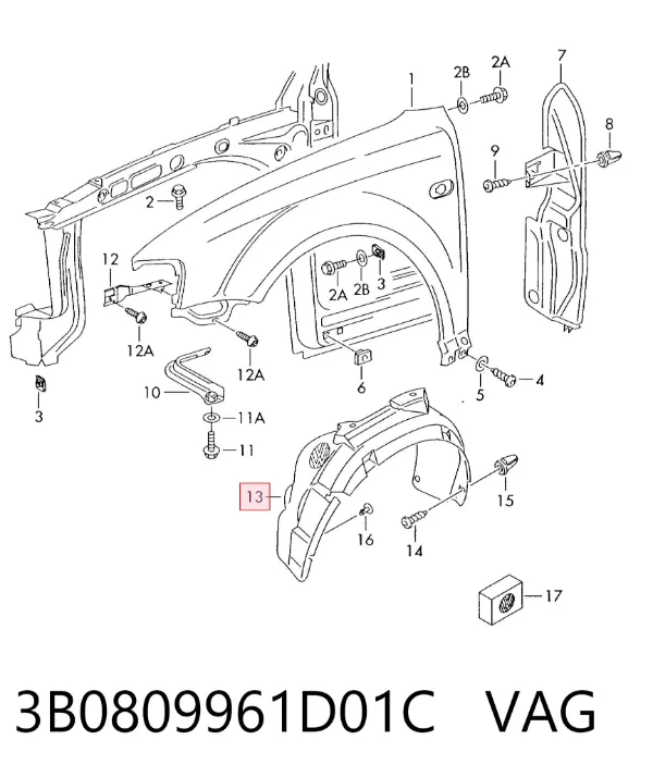 Подкрылок передний левый 3B0809961D01C VAG