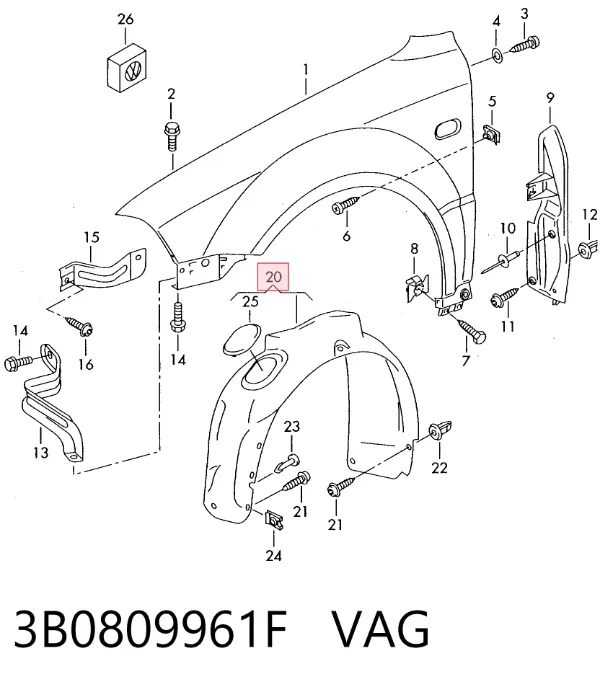 Подкрылок передний левый 3B0809961F VAG