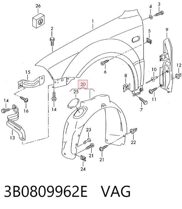 Подкрылок передний правый 3B0809962E VAG