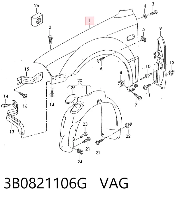 Крыло переднее правое 3B0821106G VAG