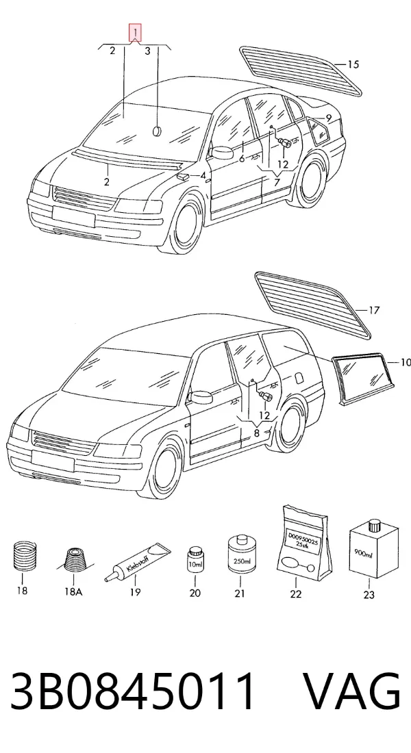 Лобовое стекло 3B0845011 VAG