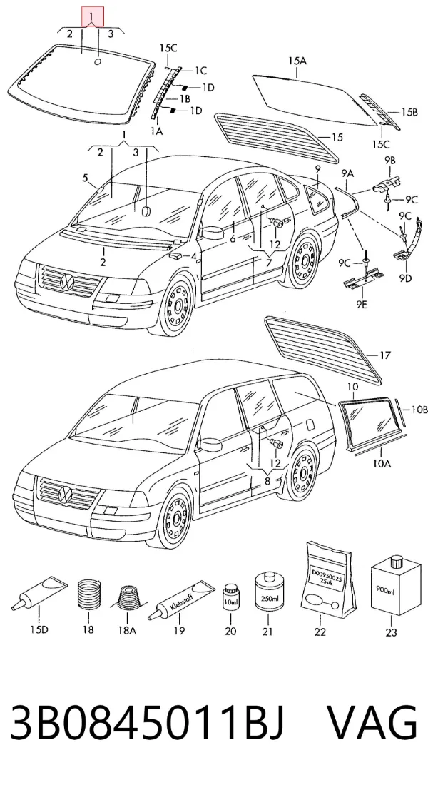 Лобовое стекло 3B0845011BJ VAG
