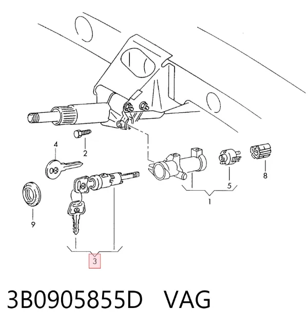 Личинка замка зажигания 3B0905855D VAG