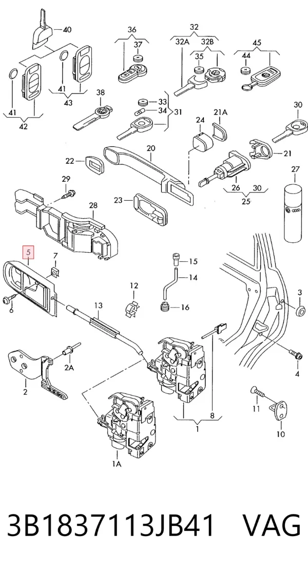Ручка двери передней внутренняя левая 3B1837113JB41 VAG