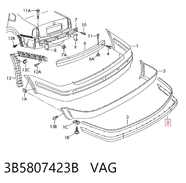 Молдинг бампера заднего 3B5807423B VAG