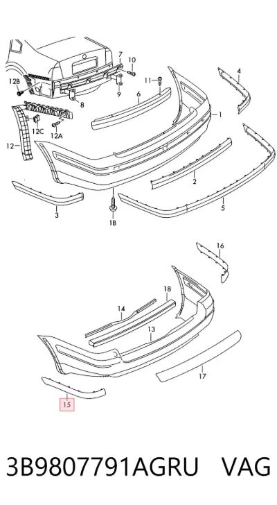 Молдинг бампера заднего левый VAG 3B9807791AGRU