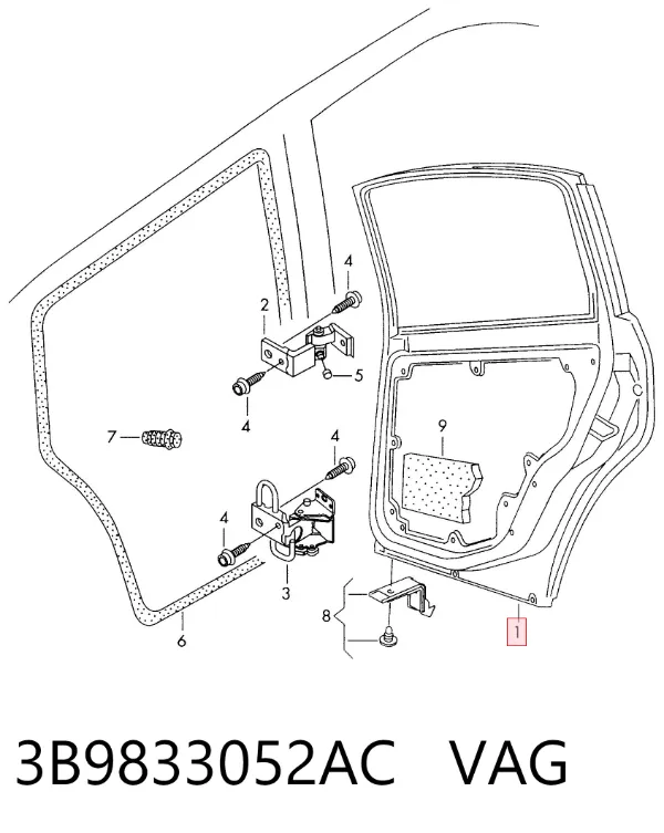 Дверь задняя правая 3B9833052AC VAG