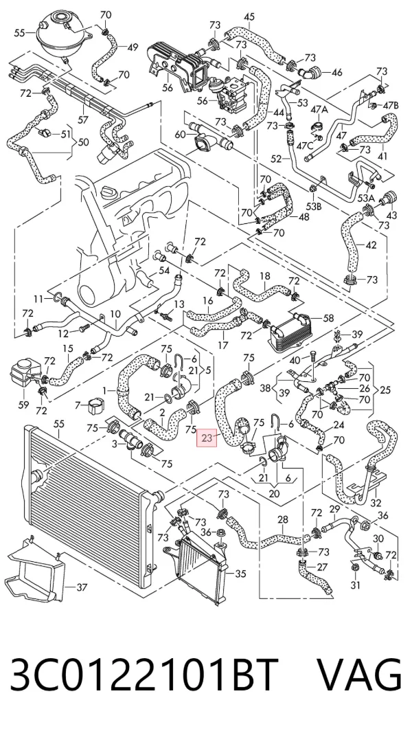 Патрубок радиатора 3C0122101BT VAG