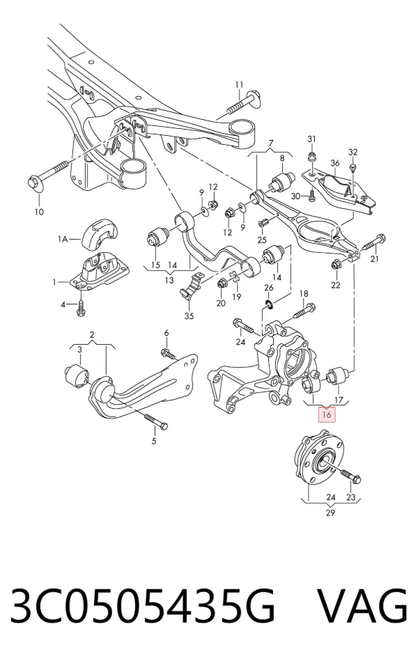 Цапфа задняя левая 3C0505435G VAG