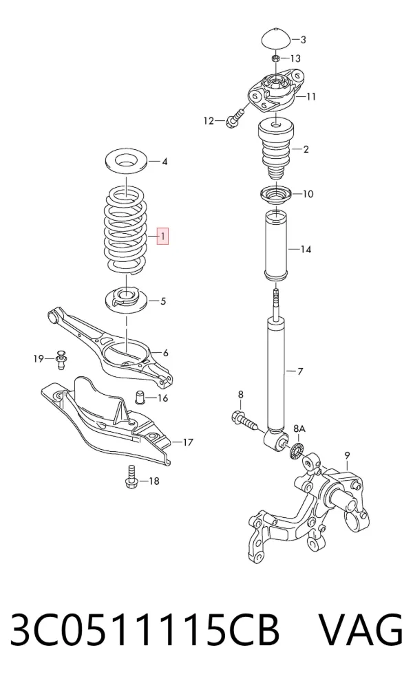 Задняя пружина 3C0511115CB VAG