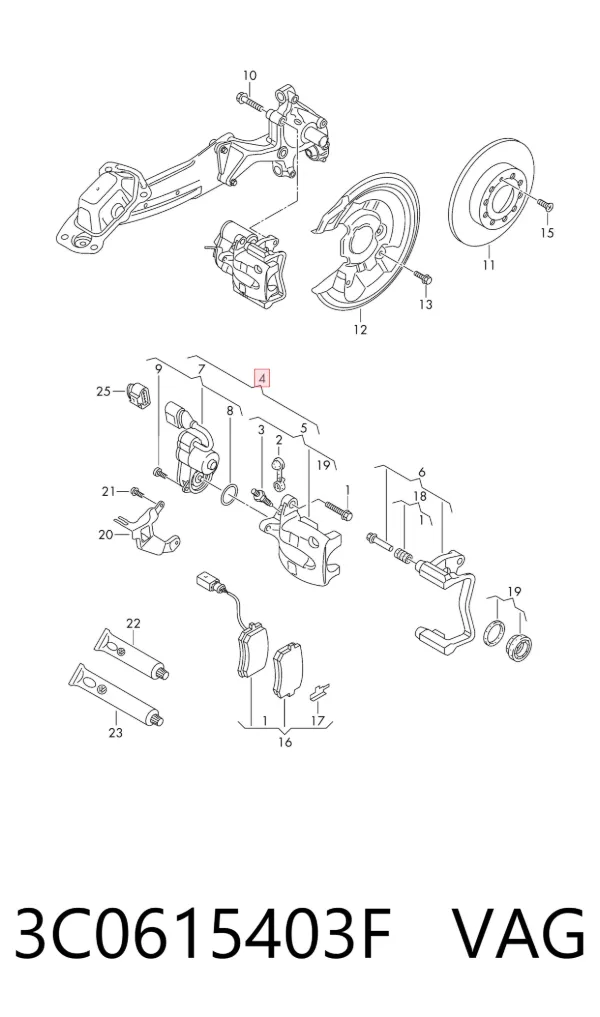 Суппорт задний левый 3C0615403F VAG