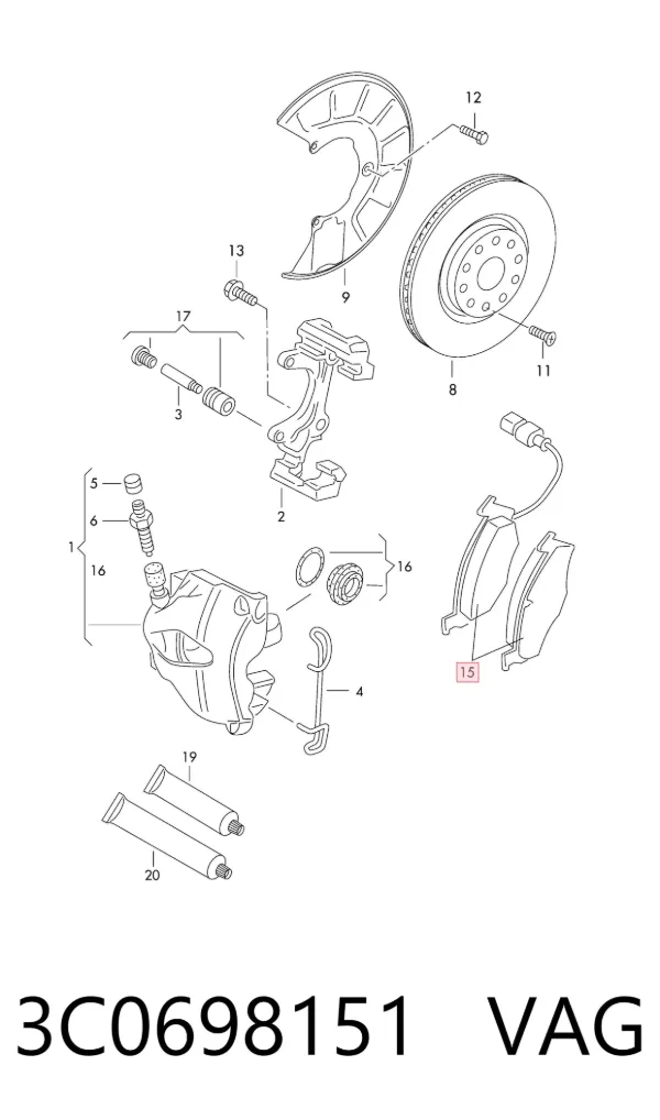 Передние тормозные колодки 3C0698151 VAG