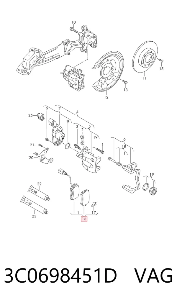 Задние тормозные колодки 3C0698451D VAG