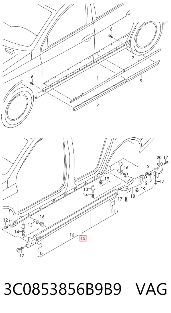 Накладка (молдинг) порога наружная правая 3C0853856B9B9 VAG