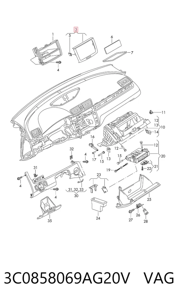 Накладка на торпедо 3C0858069AG20V VAG