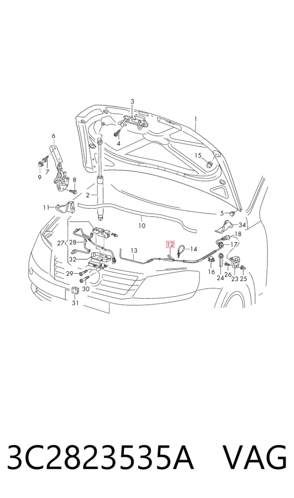 Трос открывания капота задний 3C2823535A VAG