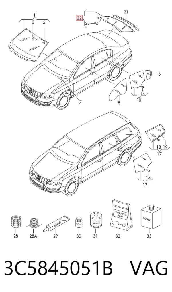 Заднее стекло 3C5845051B VAG