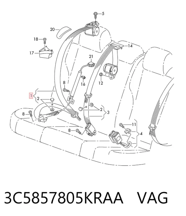 Ремень безопасности задний левый 3C5857805KRAA VAG