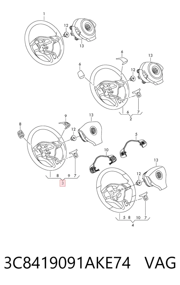 Руль 3C8419091AKE74 VAG