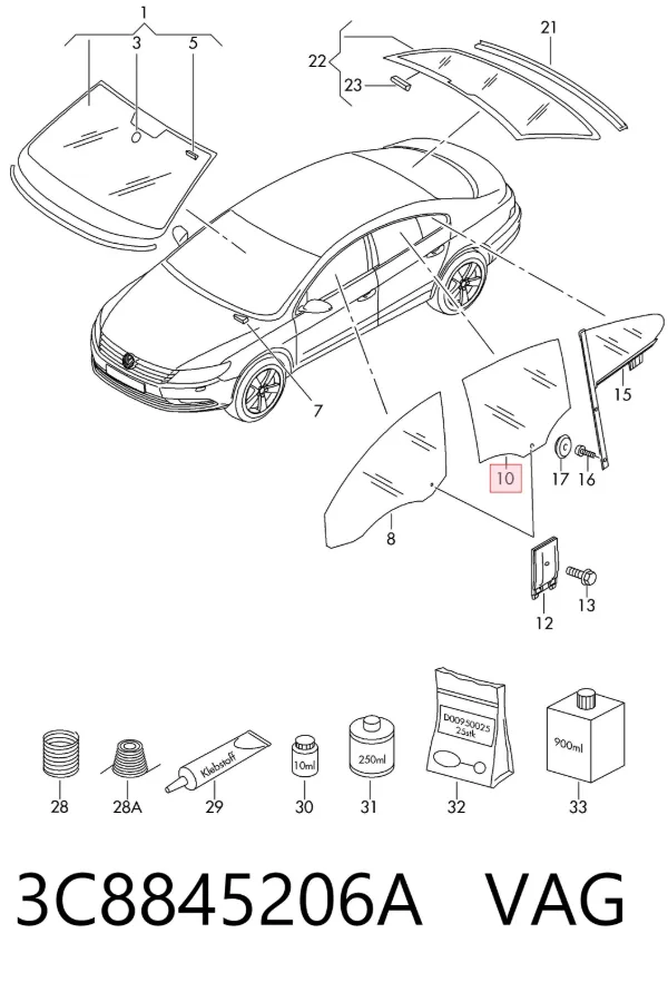 Стекло двери задней правой 3C8845206A VAG