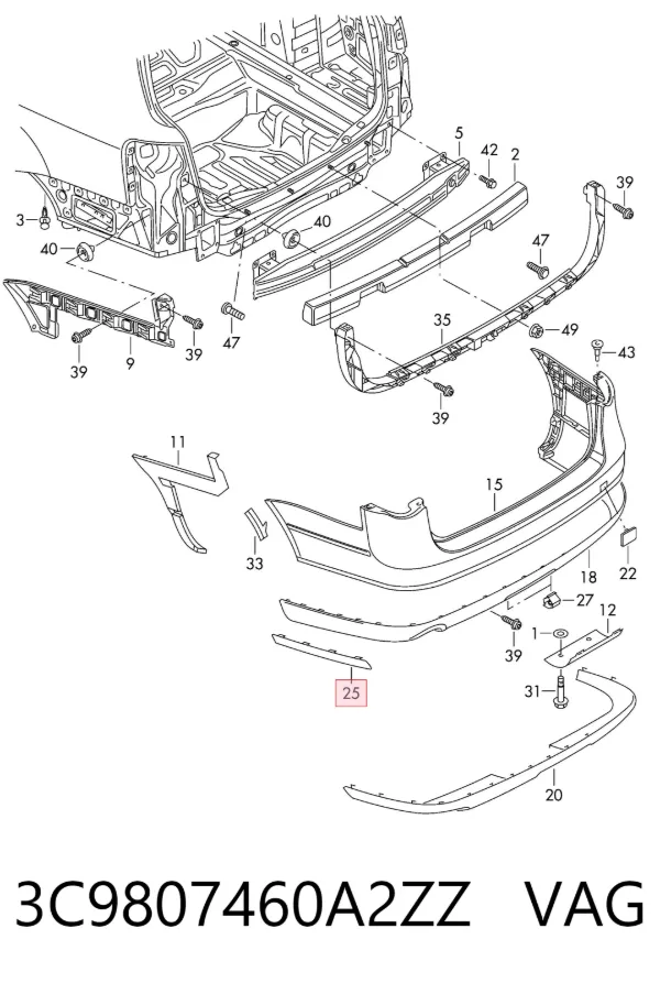 Молдинг бампера заднего правый 3C9807460A2ZZ VAG