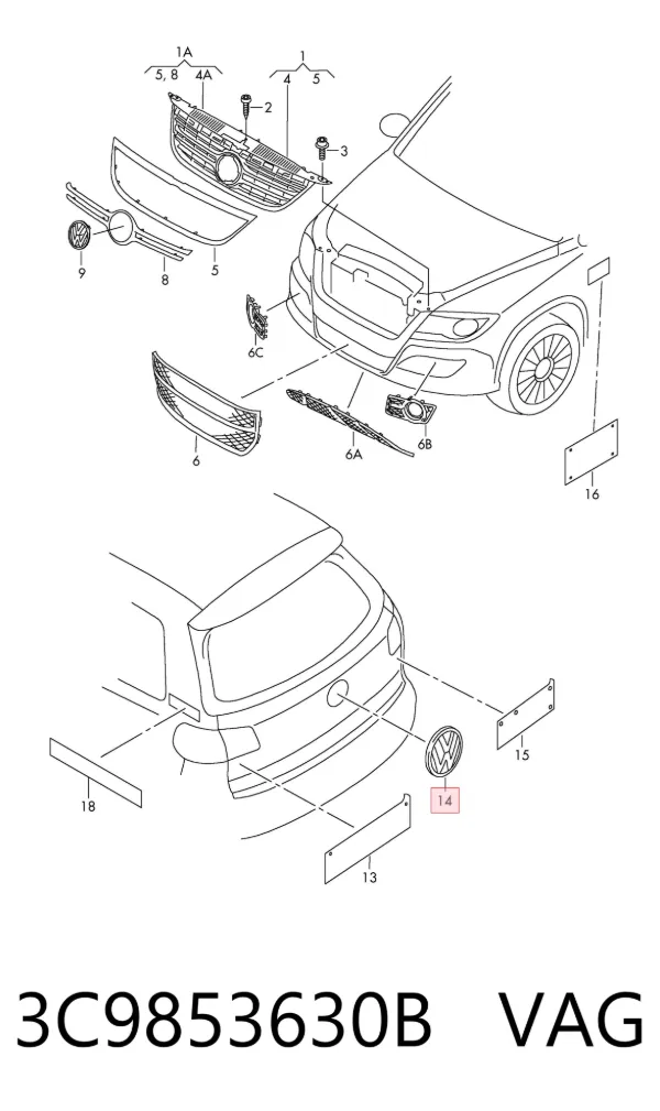 Эмблема крышки багажника 3C9853630B VAG