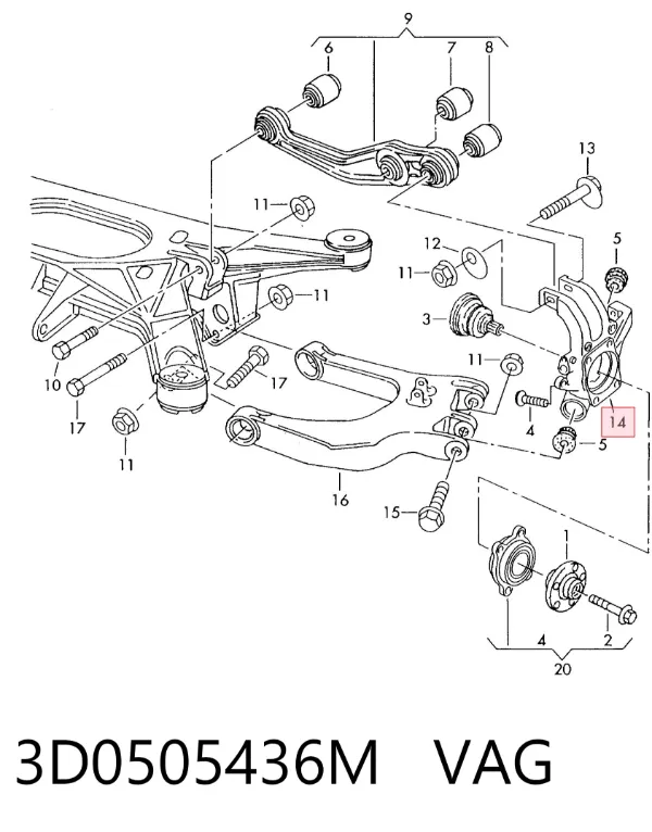 Цапфа задняя правая 3D0505436M VAG