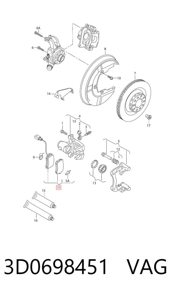Задние тормозные колодки 3D0698451 VAG